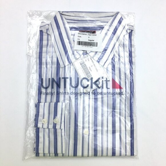 New UNTUCKit Womens Shirt Pinot Perse Blue White Stripe Cotton Blend Button Up 0 - Picture 6 of 7